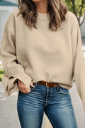 Textured Knit Split Cuff Oversized Sweater (S-2XL)