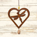 Heart with Dragonfly Rusty Metal Bell Chime